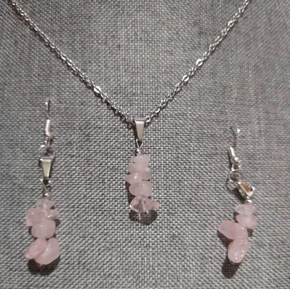Silver and Pink Gemstone Jewelry Set
